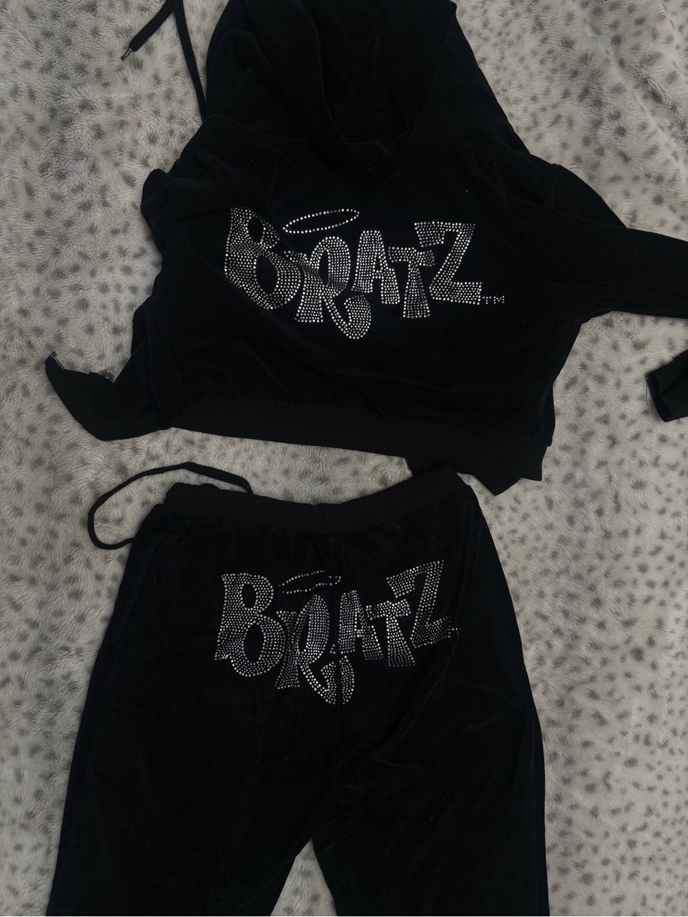 Dolls Kill x Bratz Black Velour Rhinestone Tracksuit Set - Medium
